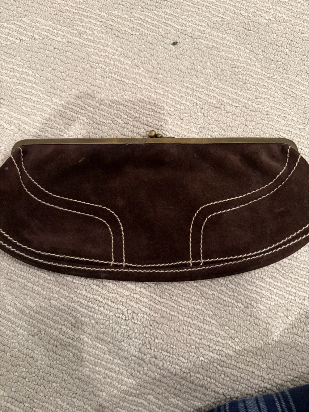 Beaugeste Women’s Dark Brown Suede Clutch with Contrast Stitching - Picture 2 of 3